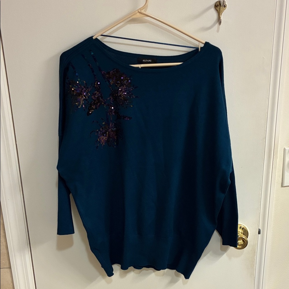 Alfani Teal Sweater with Sequin Detail in Sz L